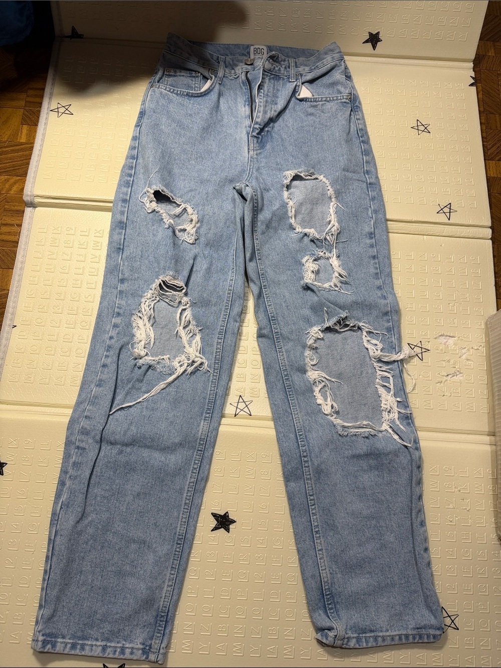 BDG Light Blue Distressed Straight-Leg Jeans